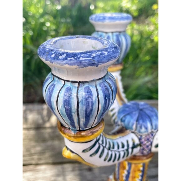 Vintage Hand Painted Portugal 3 Arm Candelabra Candle Stick Holder - Picture 6 of 16